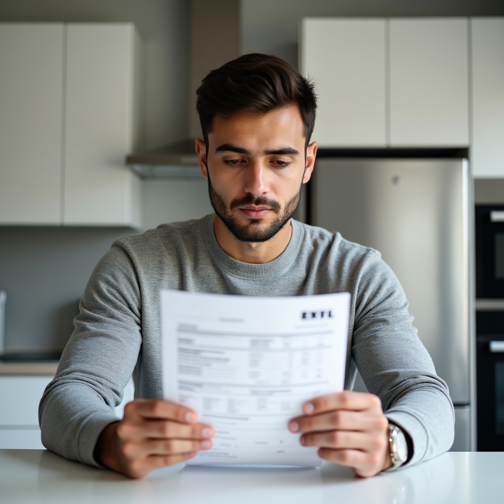 Studente che legge una bolletta dell'energia elettrica